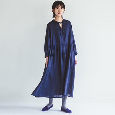 fog linen work / ポリーワンピース (ブルーインディゴ) | DAILIES